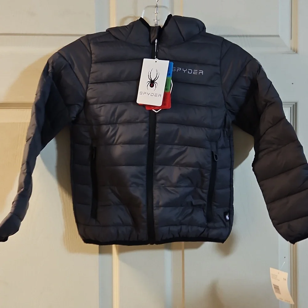 SPYDER BOYS PACKABLE PUFFER COAT: POLAR (GRAY): NEW WITH TAGS: SIZE 5/6